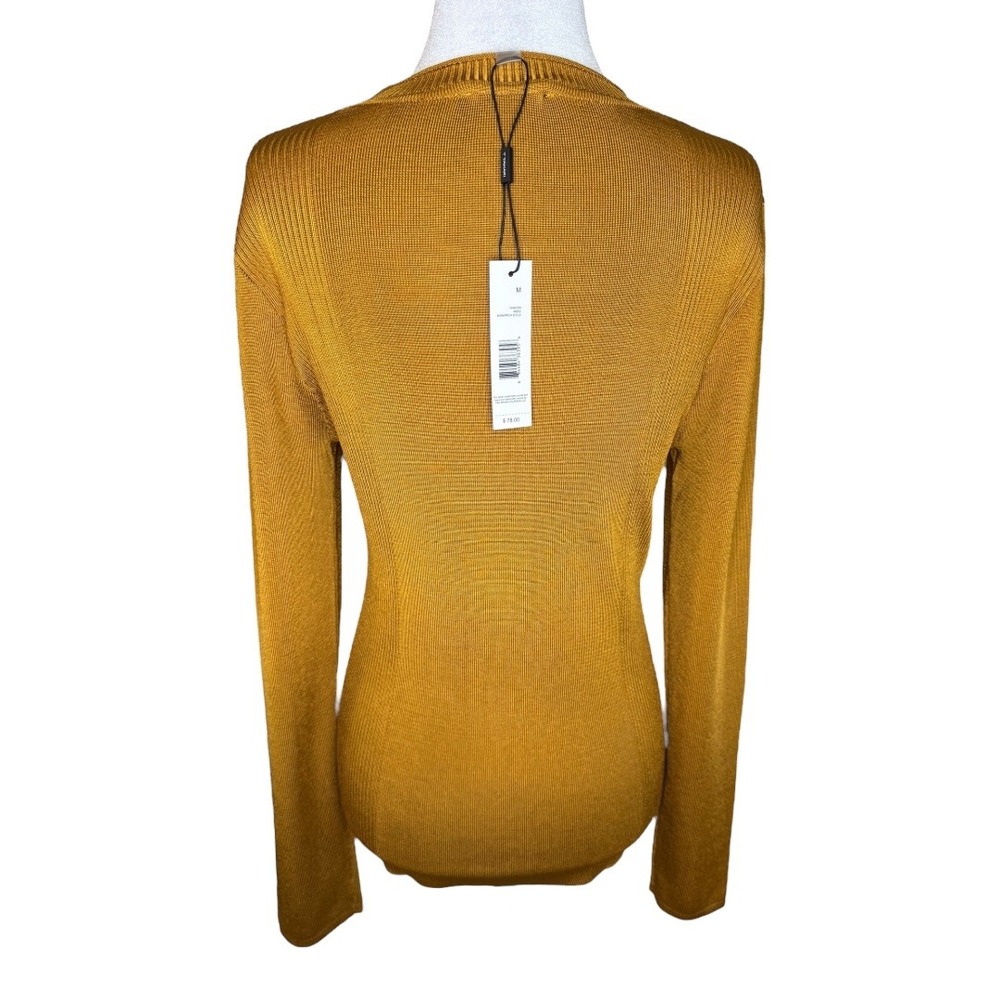 Tahari Crew Neck Knit Sweater Long‎ Sleeve Ribbed Pullover Monarch Gold Medium - Picture 4 of 9